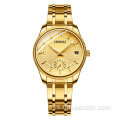 Hot 069 CHENXI All Gold Couple Watch Reloj de cuarzo con calendario simple y hermoso a la moda